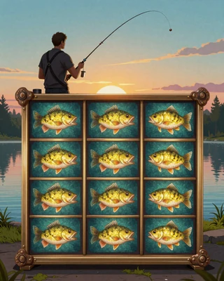 Big Bass Bonanza Slot Grafik mit Angler und goldenem Fisch